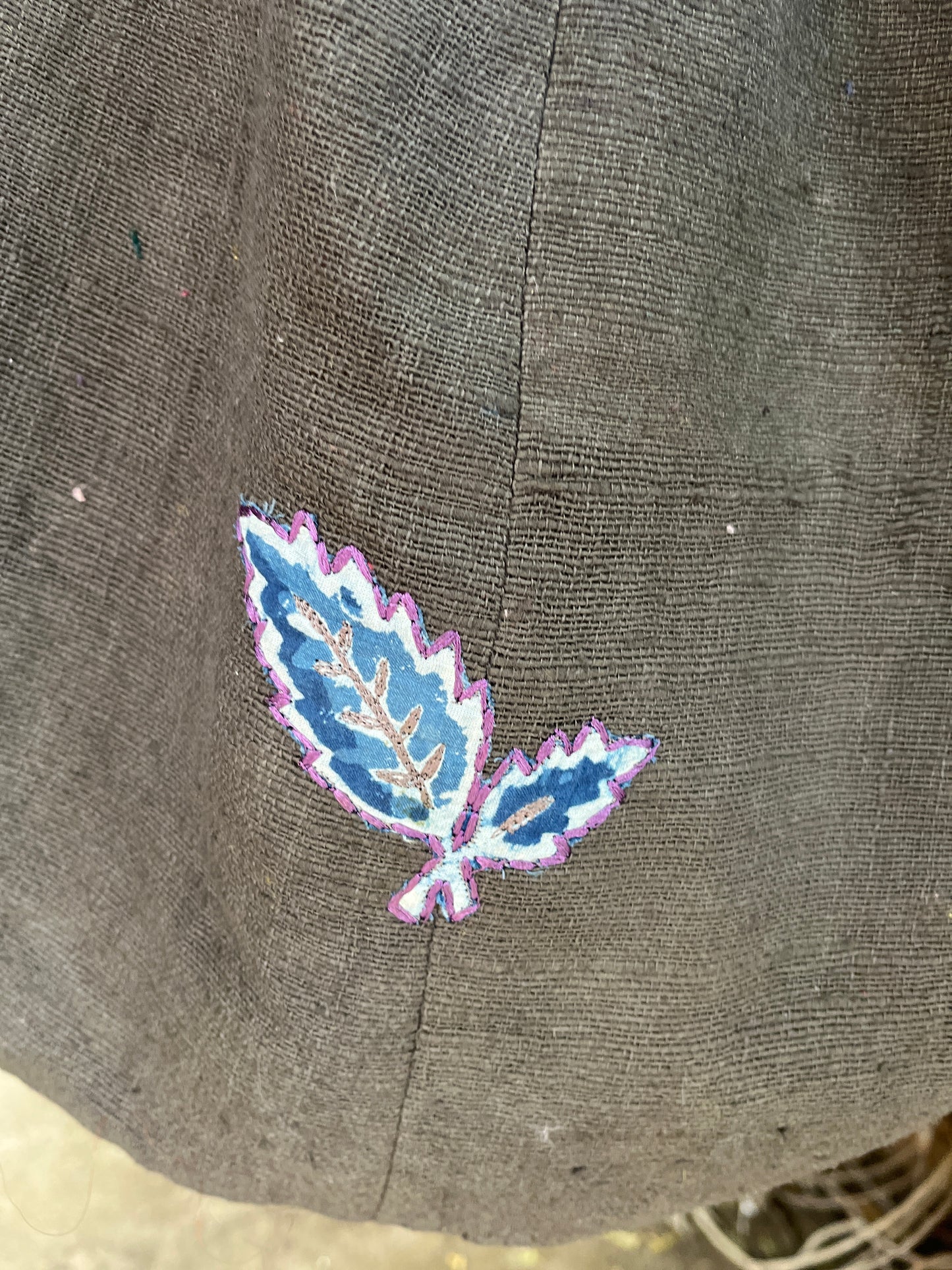 Black Khadi Sling Bag – Leaf Embroidery