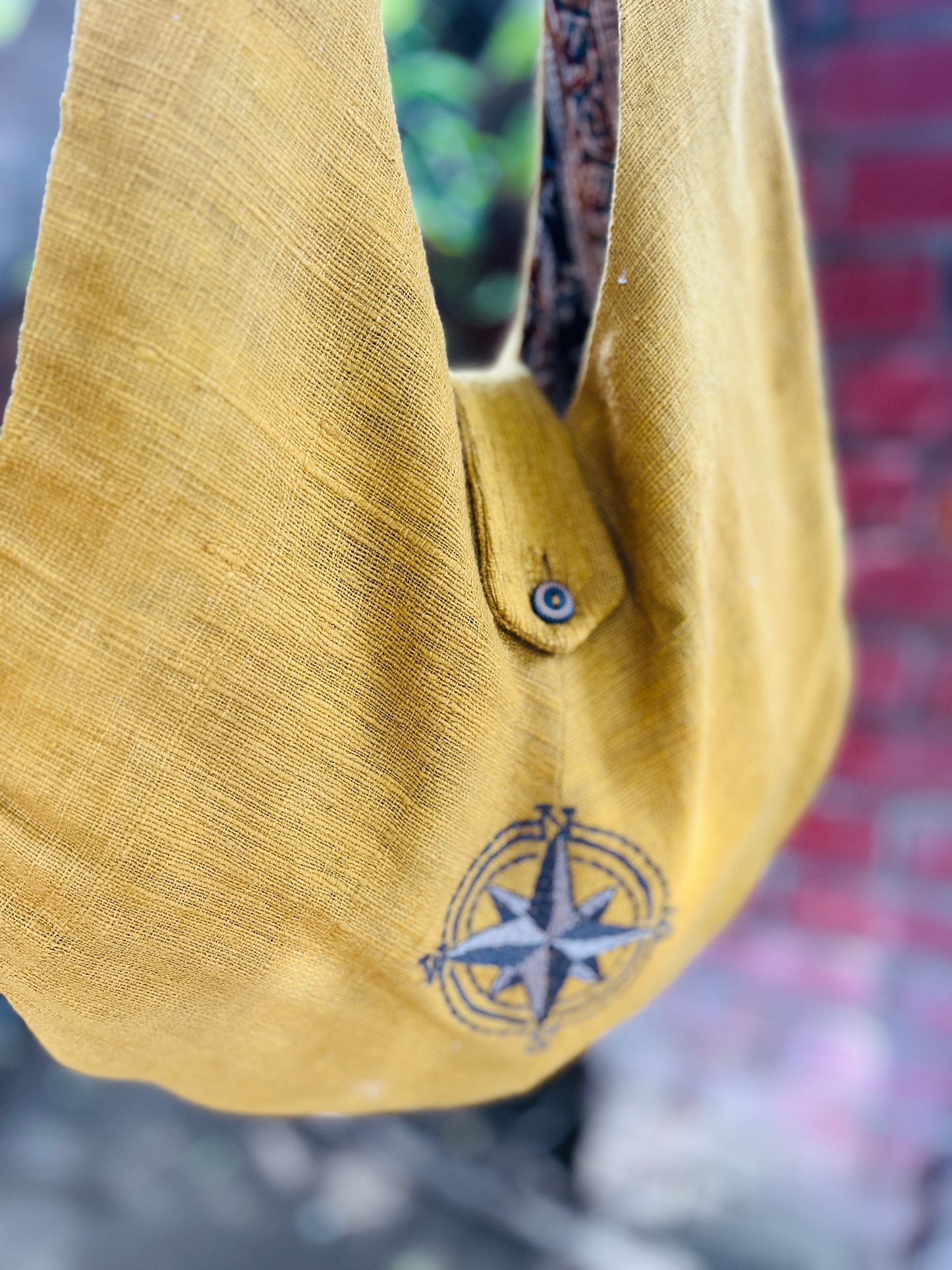 Handcrafted Mustard Khadi Sling Bag with Compass Embroidery