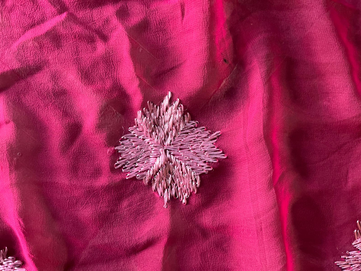 Handmade Pink Phulkari Dupatta with White Floral Embroidery | Ethnic Punjabi Dupatta for Women