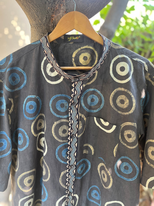 Blue & Cream Circle Print Men’s Cotton Shirt