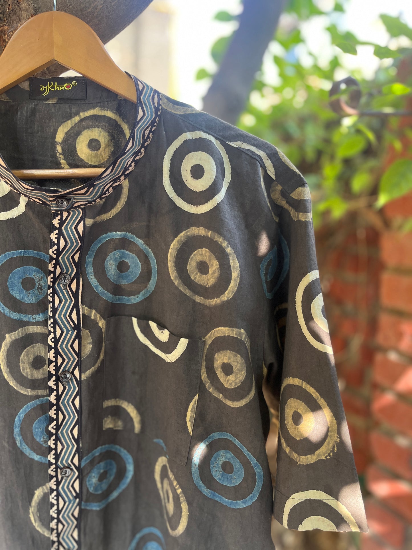 Blue & Cream Circle Print Men’s Cotton Shirt