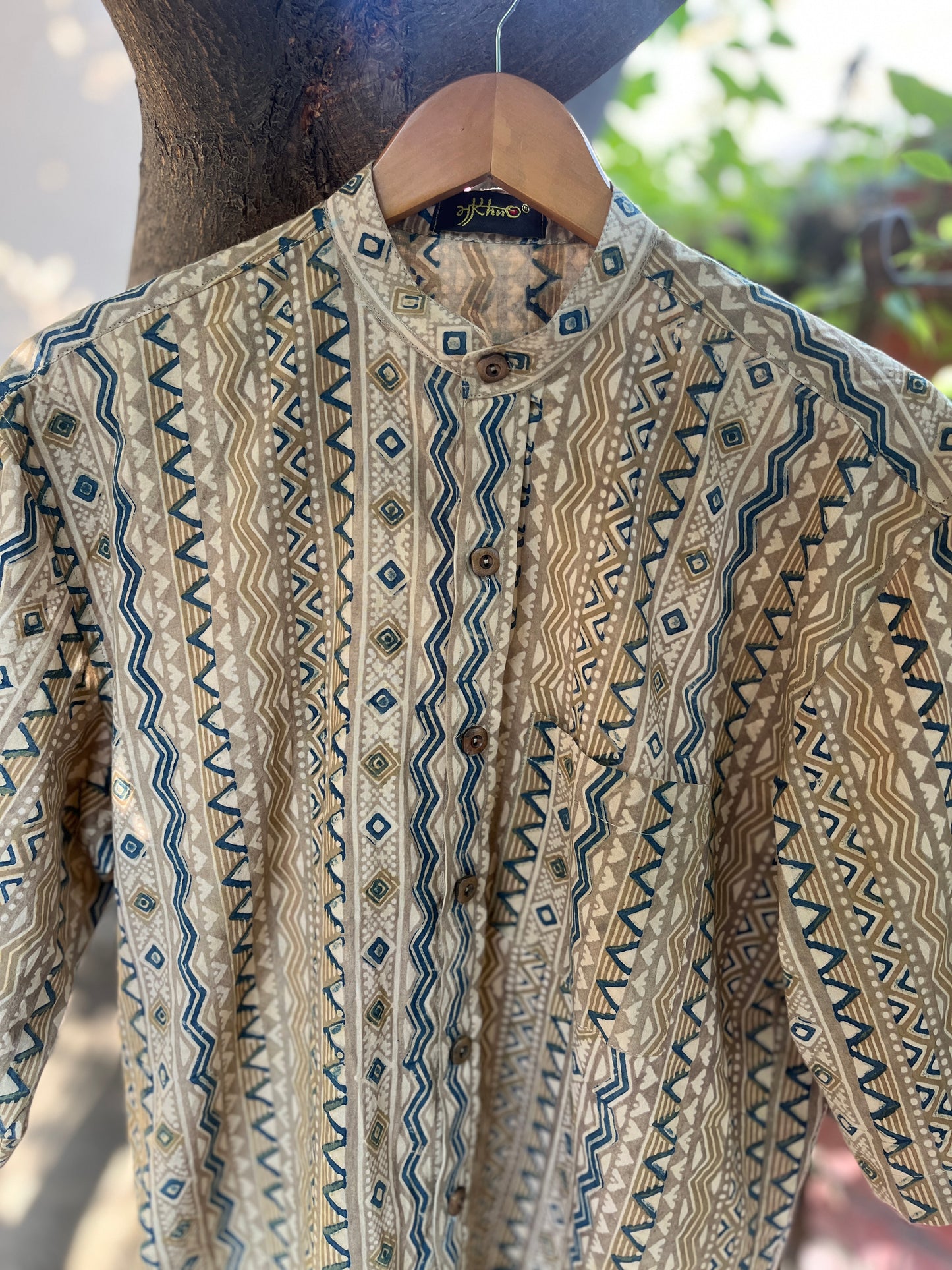 Beige Tribal Pattern Men’s Cotton Shirt