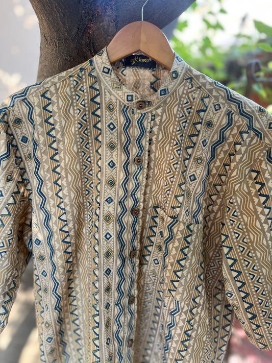 Beige Tribal Pattern Men’s Cotton Shirt