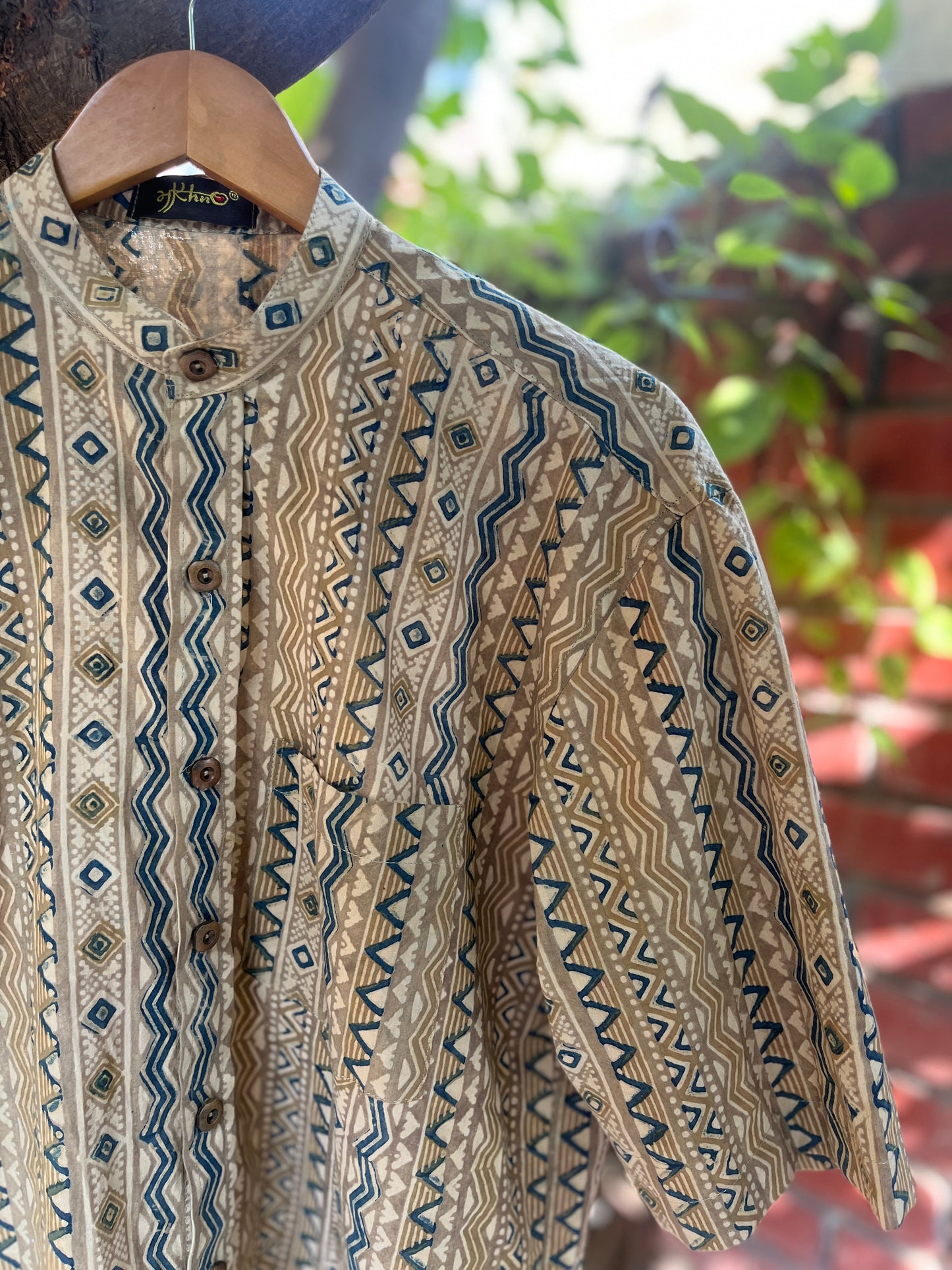 Beige Tribal Pattern Men’s Cotton Shirt
