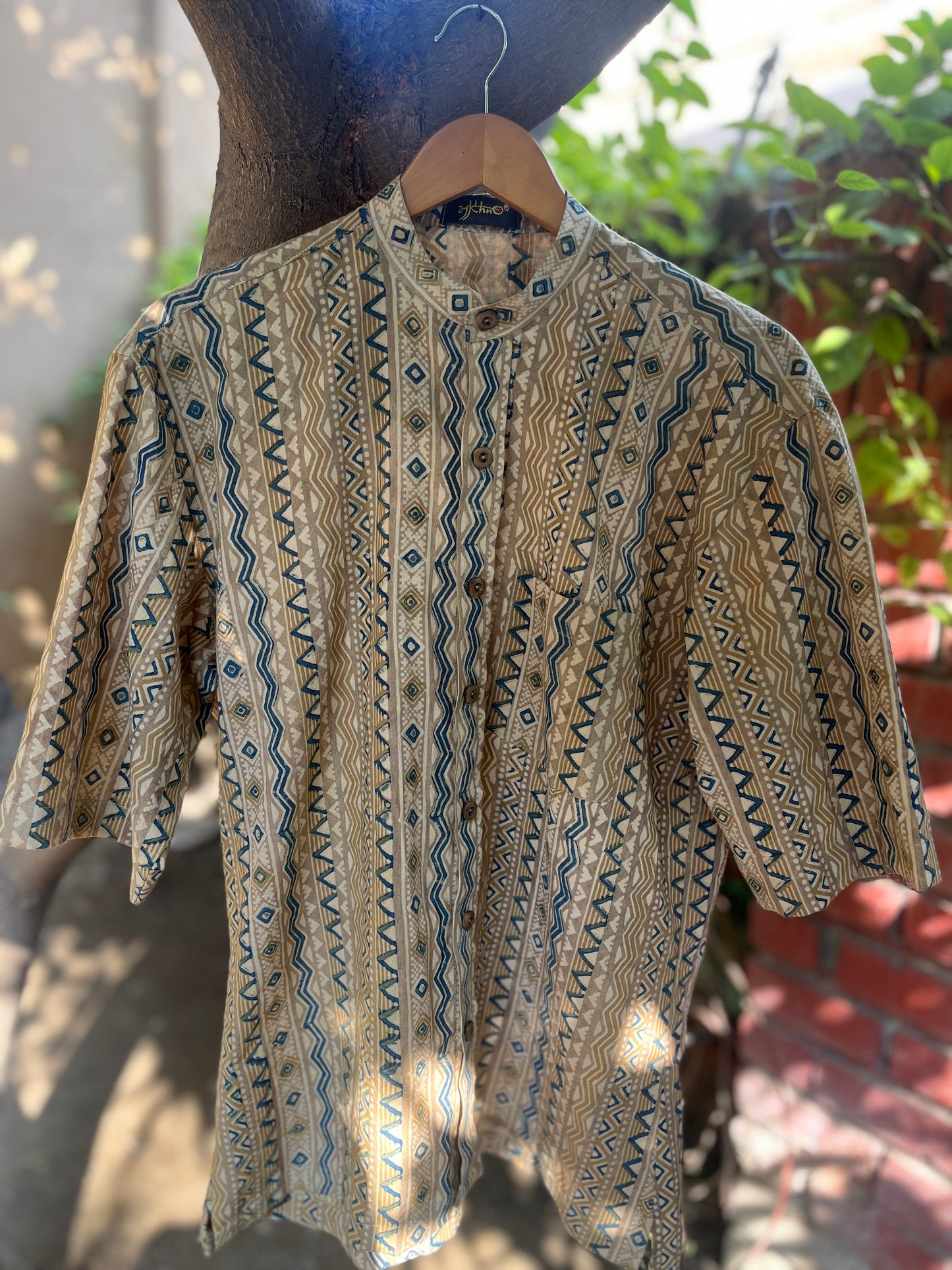 Beige Tribal Pattern Men’s Cotton Shirt