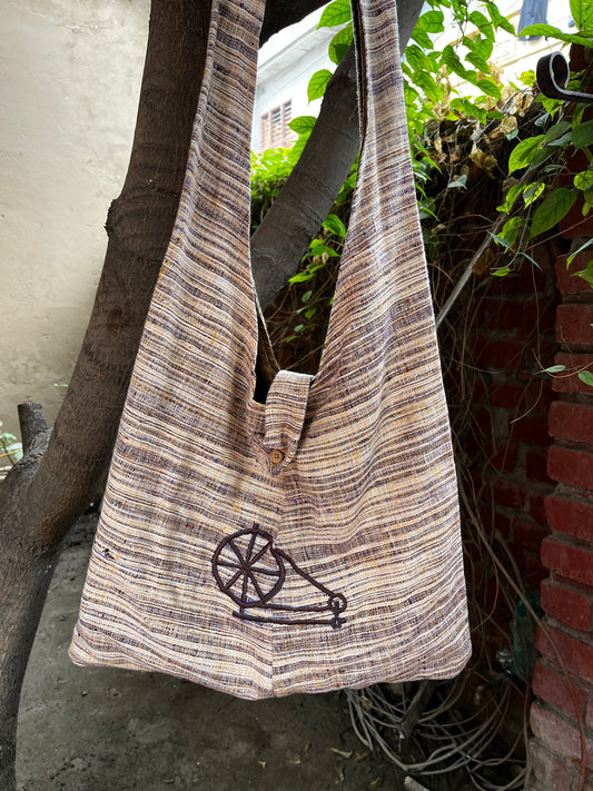 Natural Brown Khadi Sling Bag – Charkha Embroidery