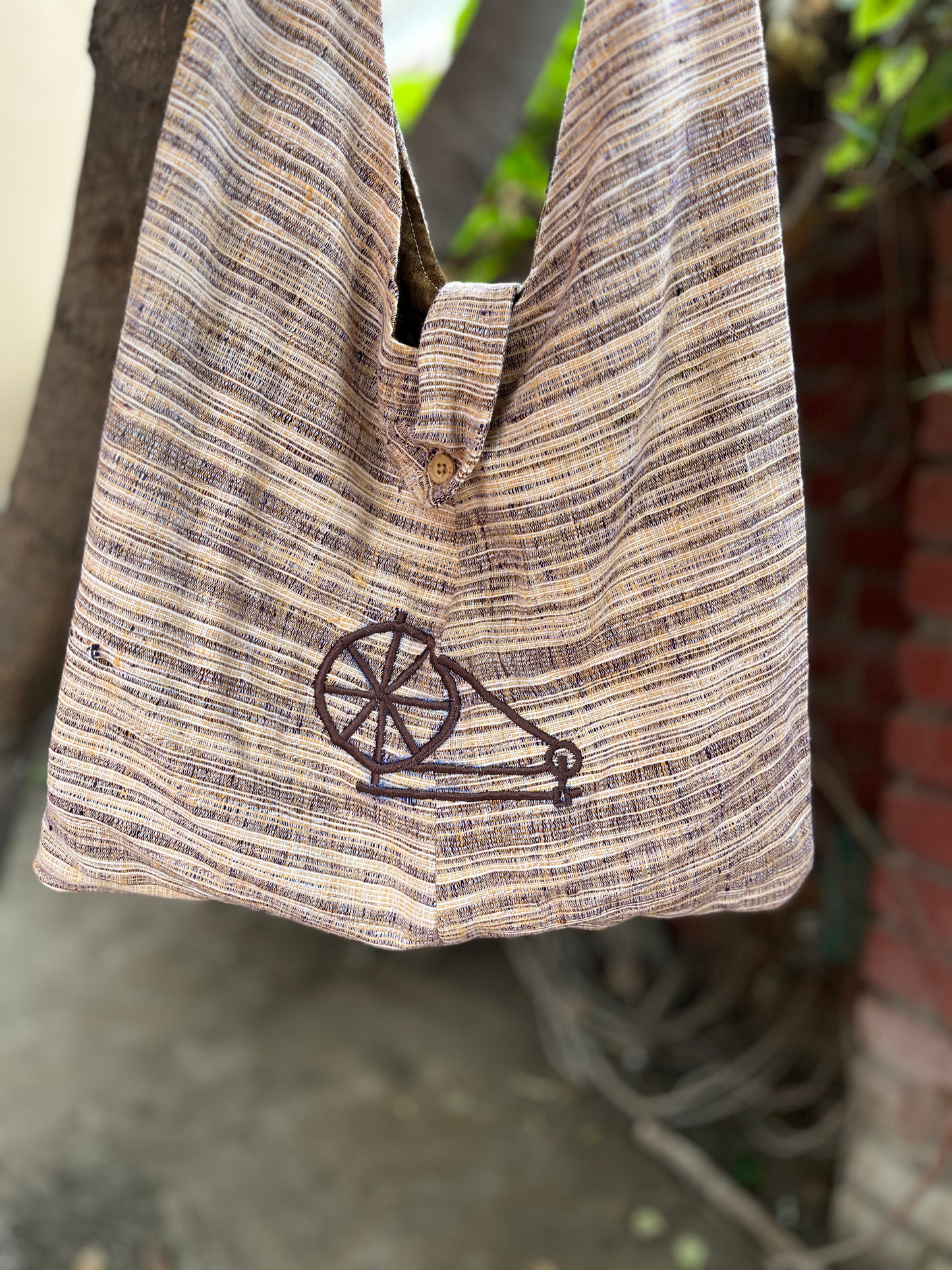 Natural Brown Khadi Sling Bag – Charkha Embroidery
