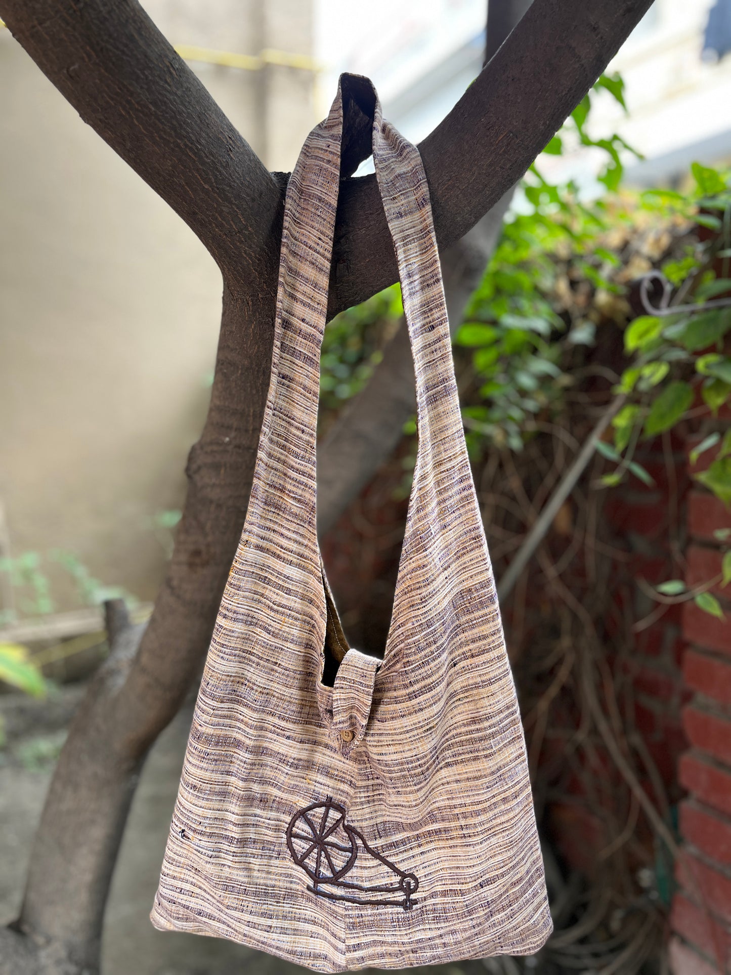 Natural Brown Khadi Sling Bag – Charkha Embroidery