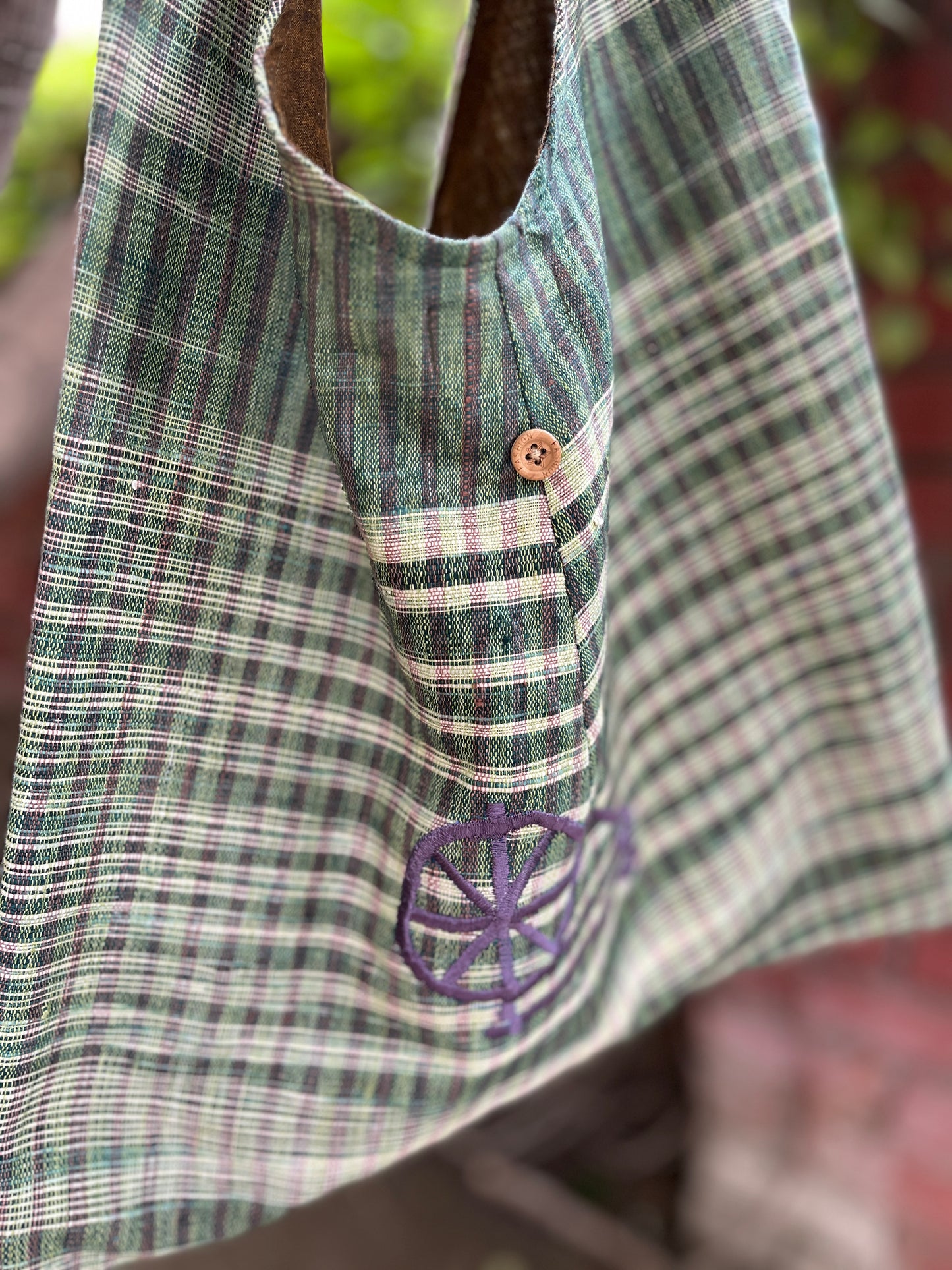 Green Checkered Khadi Sling Bag