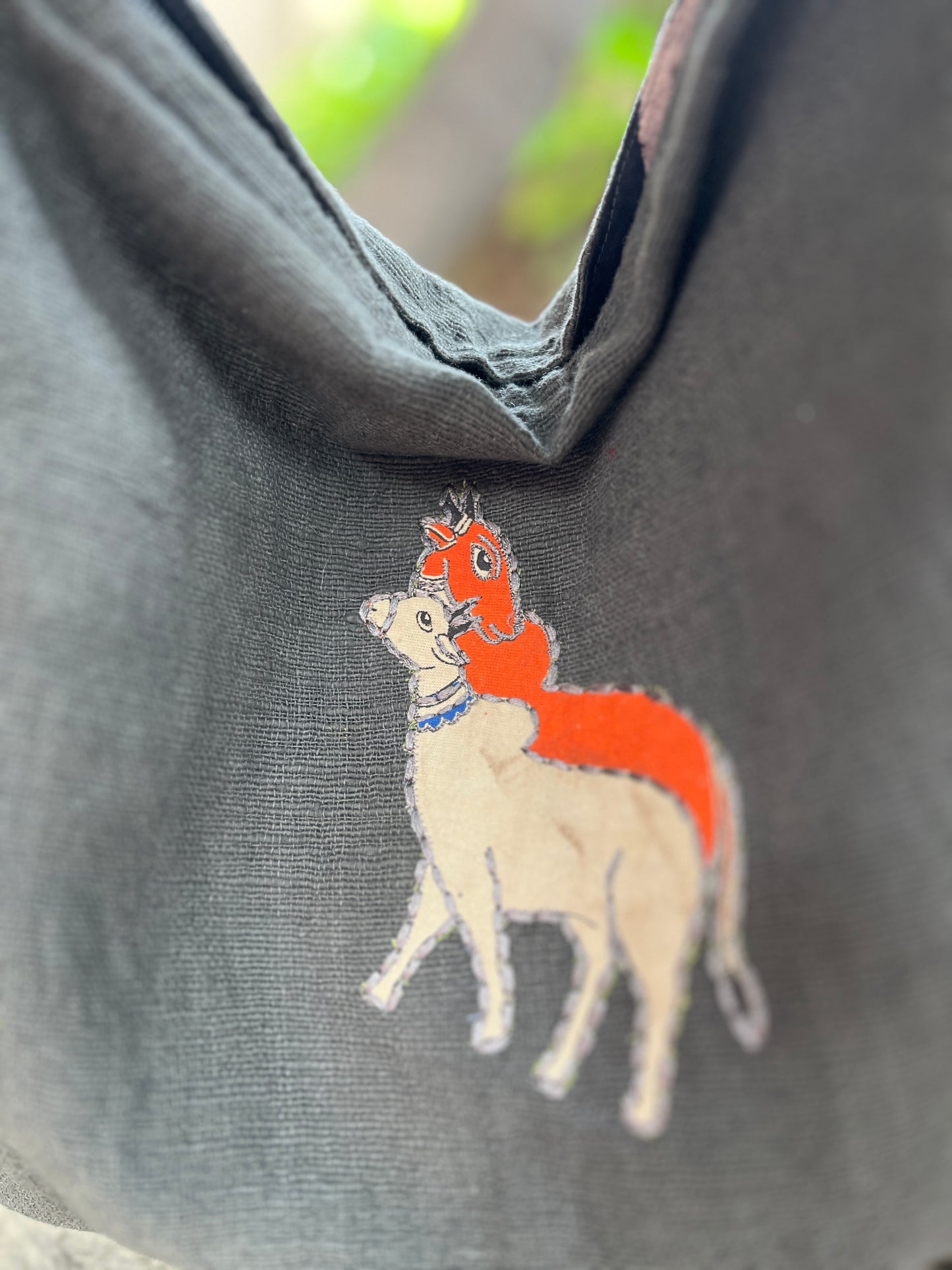 Black Khadi Sling Bag – Folk Art Motif