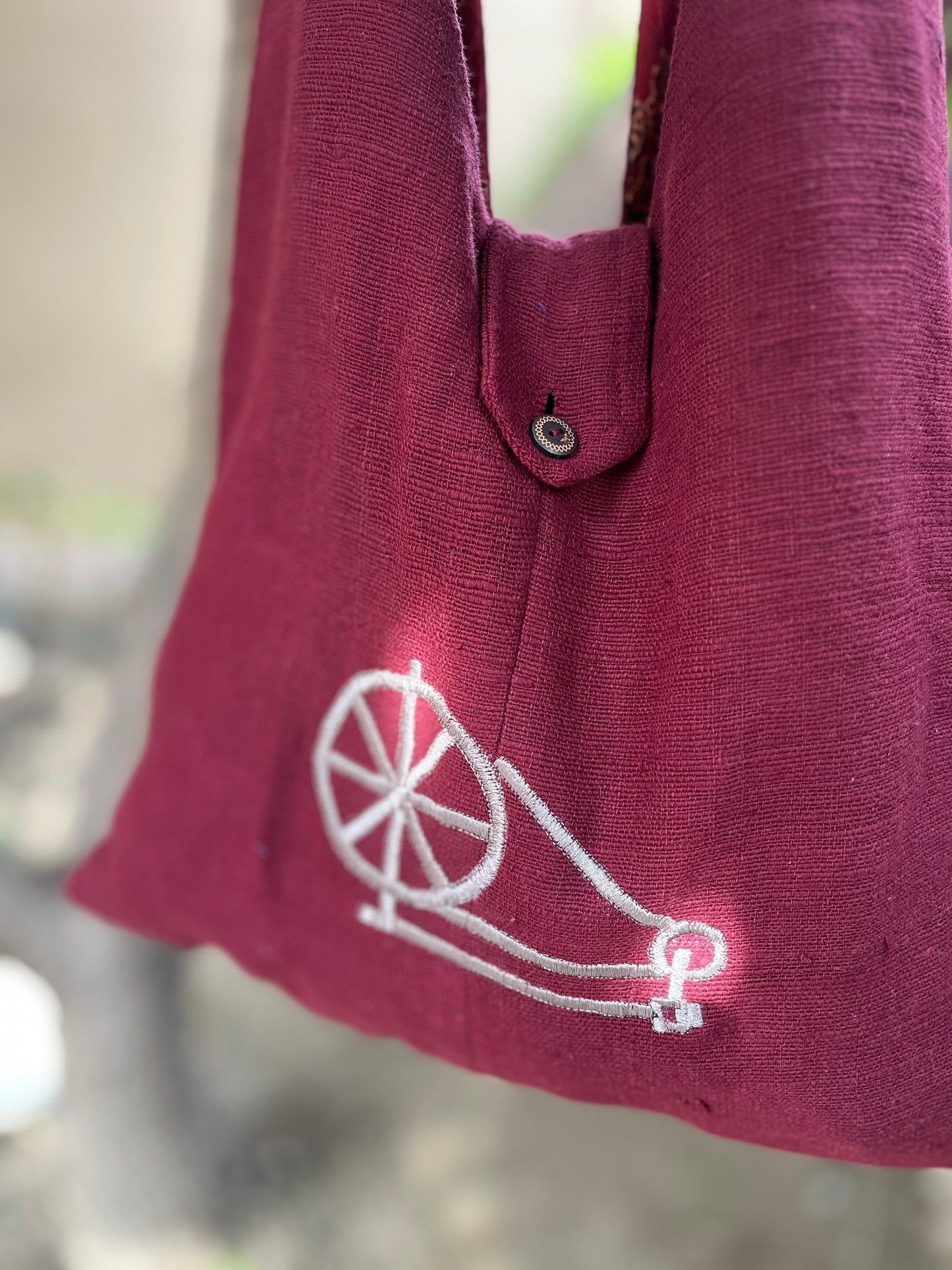 Handcrafted Maroon Khadi Sling Bag with Charkha Embroidery