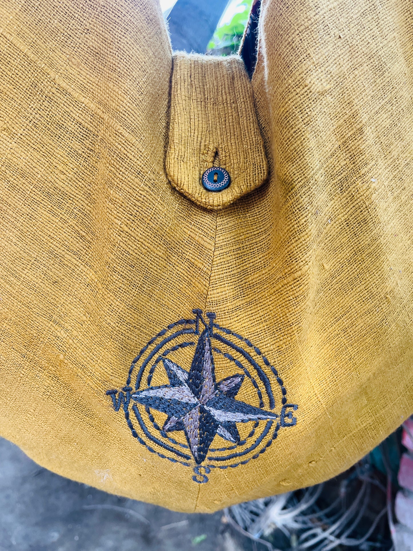 Handcrafted Mustard Khadi Sling Bag with Compass Embroidery