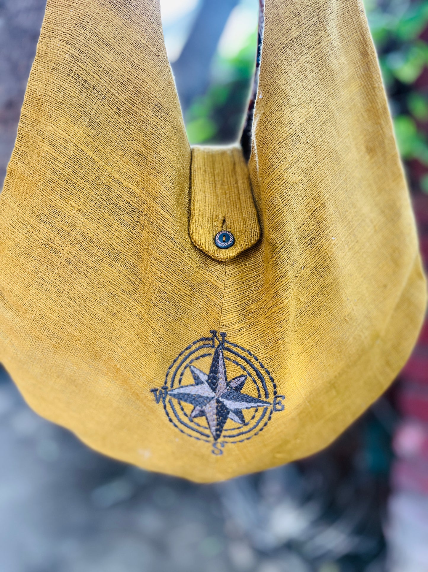 Handcrafted Mustard Khadi Sling Bag with Compass Embroidery