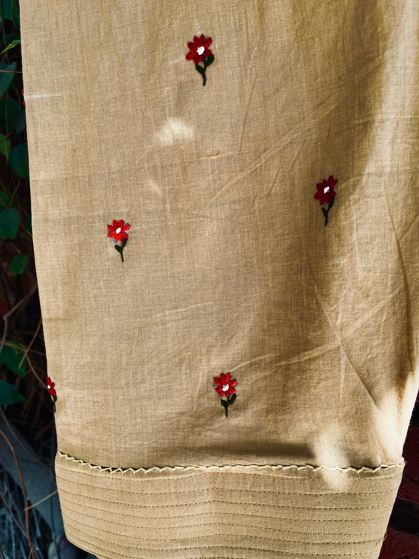Beige Cotton Farshi Salwar – Hand Embroidered