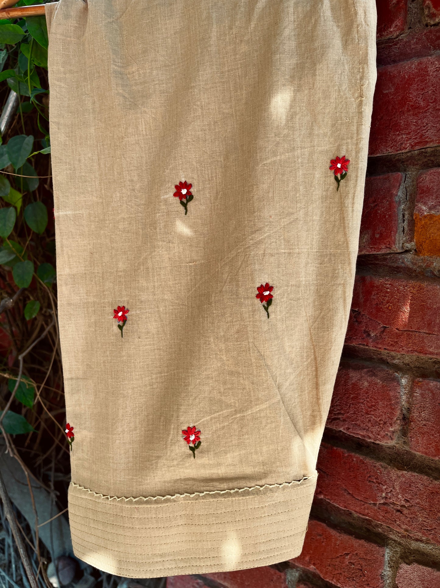 Beige Cotton Farshi Salwar – Hand Embroidered