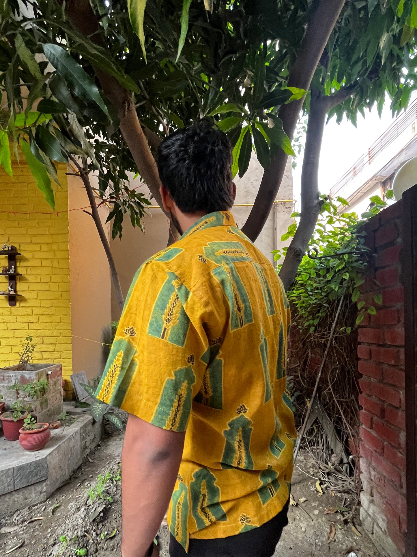 Mustard Block Print Vegetal Dyed Shirt