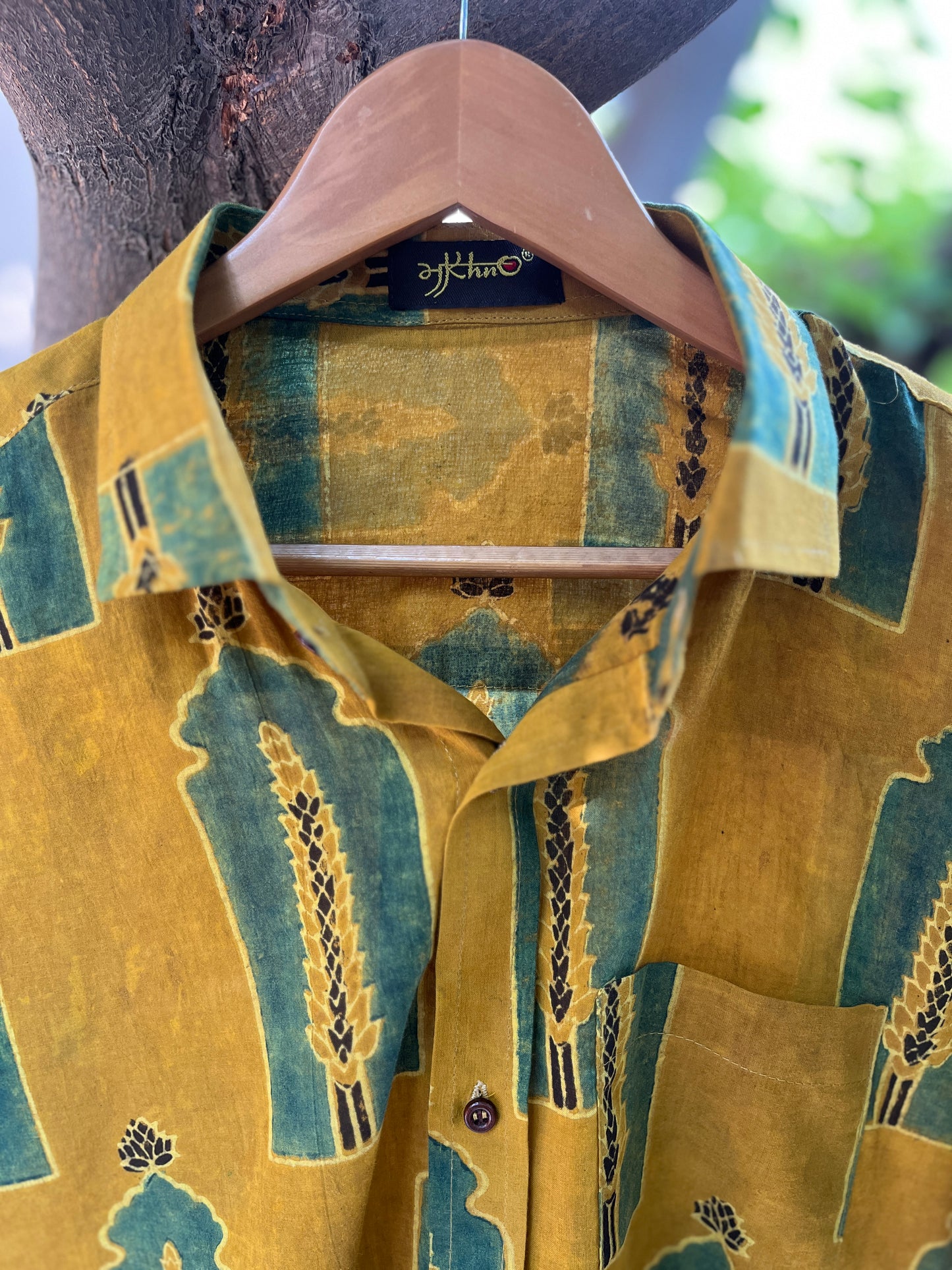 Mustard Block Print Vegetal Dyed Shirt