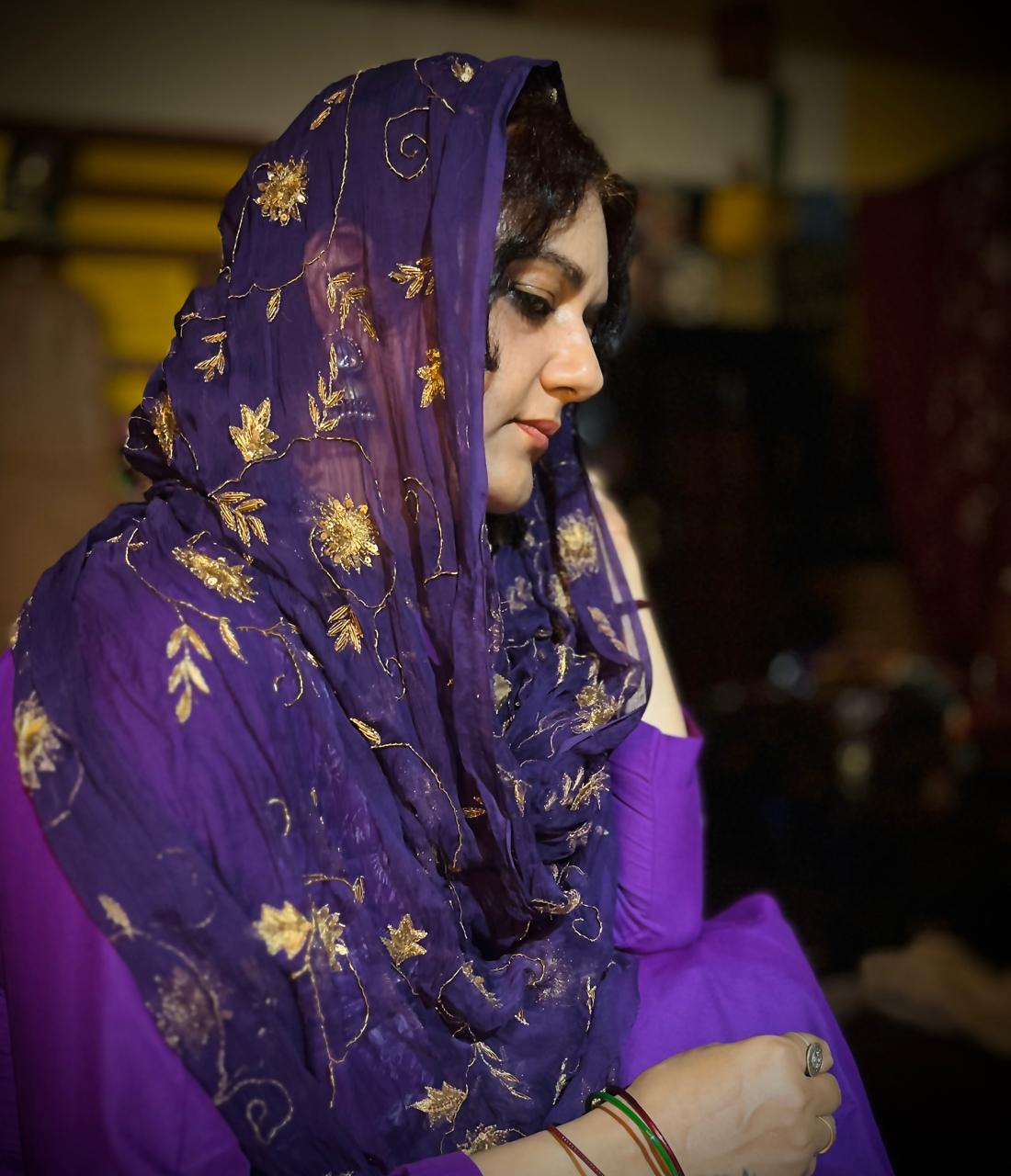 Royal Purple Tilla Embroidered Chiffon Dupatta