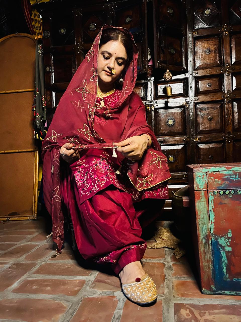 Tila Vintage Work Hand Embroidered Chiffon Dupatta