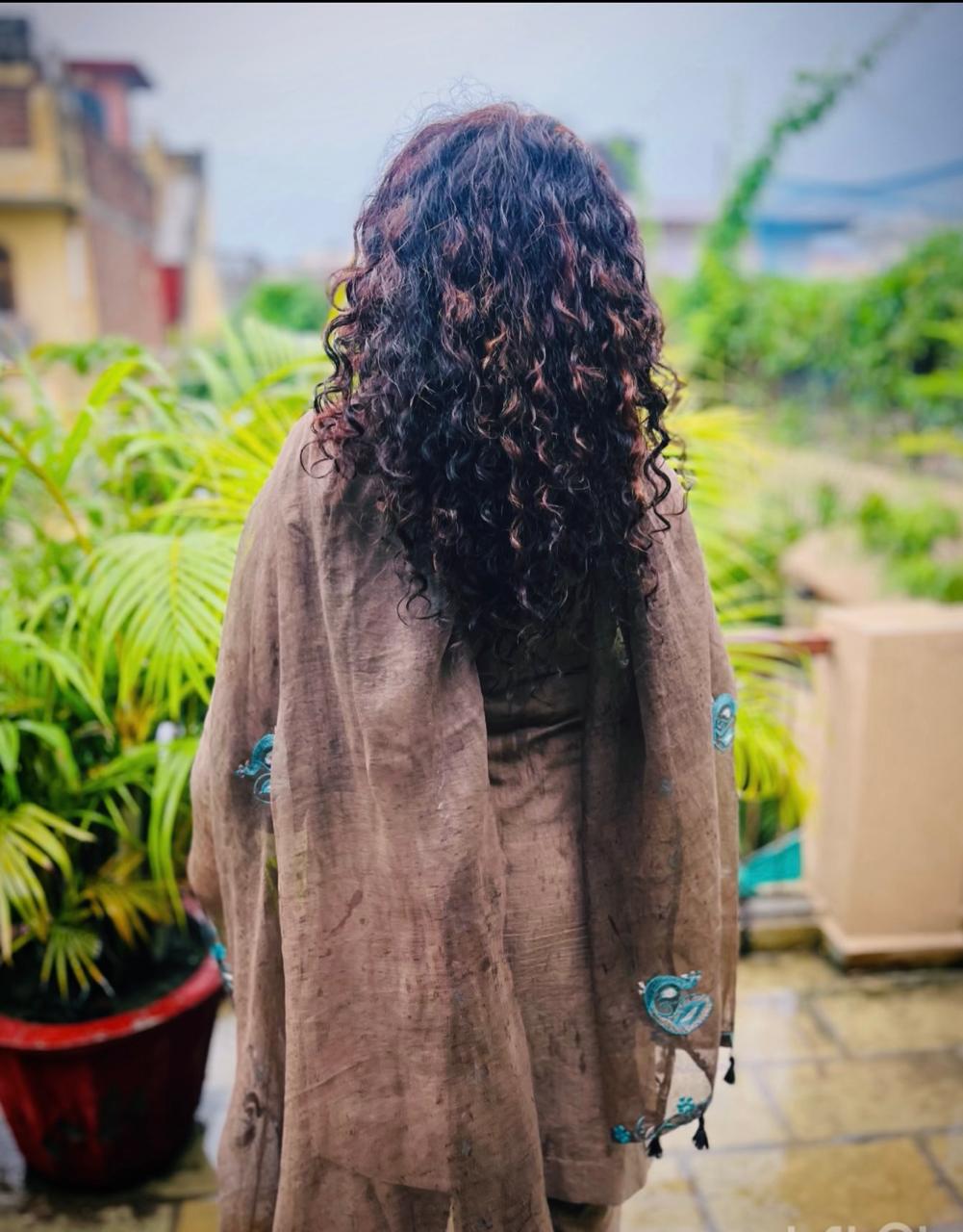 Brown Cotton Arkandi Dupatta with Peacock Motifs